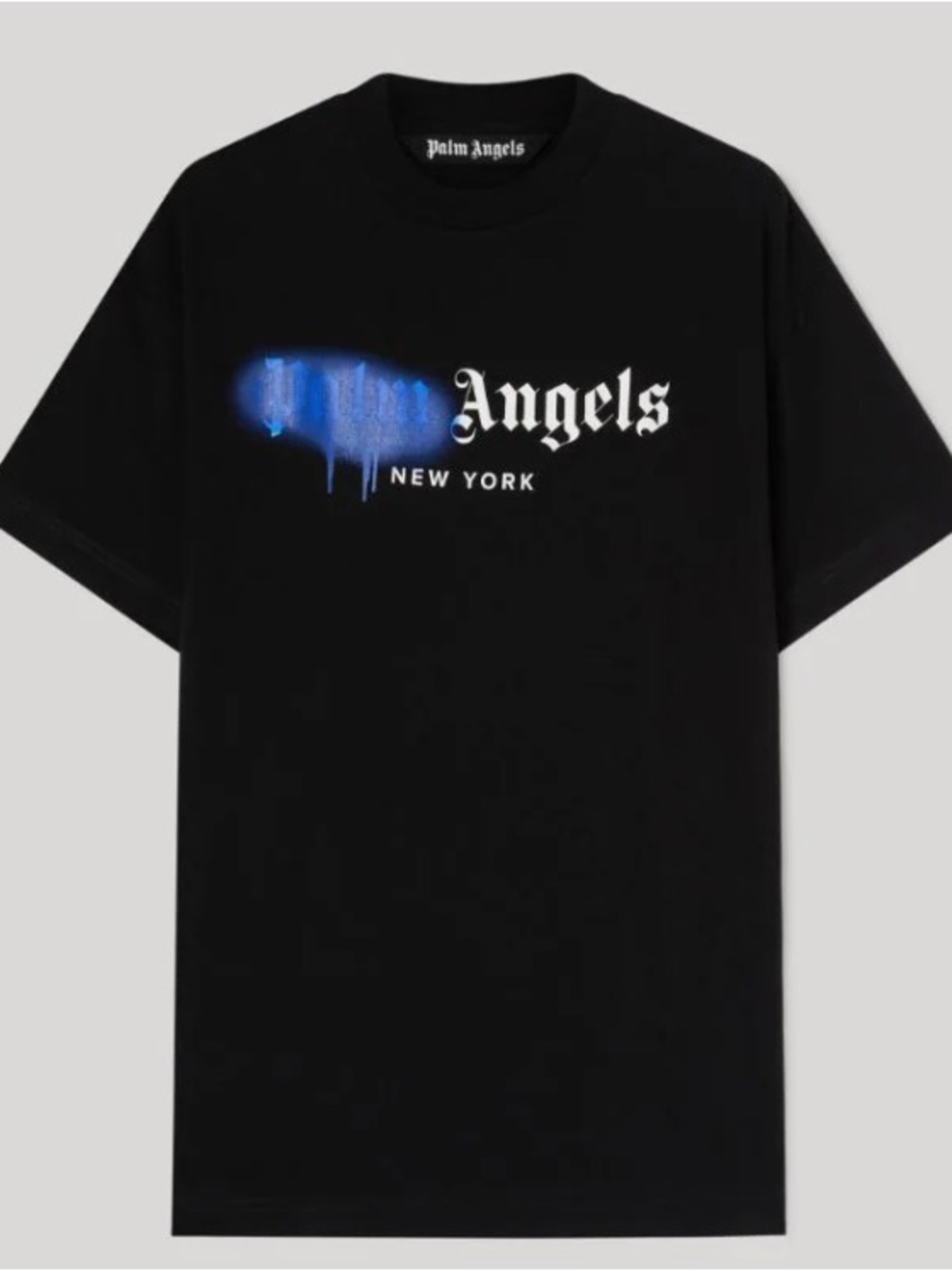 Palm Angels New York Sprayed Black Logo Graphic T-Shirt - Blue Accent size large